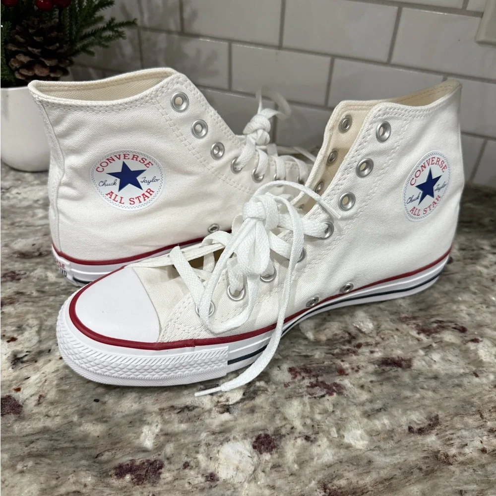 Converse White High-Tops with Red Trim - Picture 3 of 7